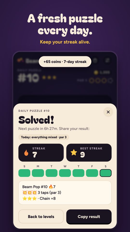 Beam Pop daily puzzle